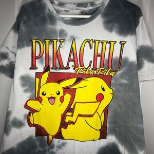 Pokemon‎ Pikachu Tie Dye Grey White Big Graphic T-Shirt Sz Mens XL
